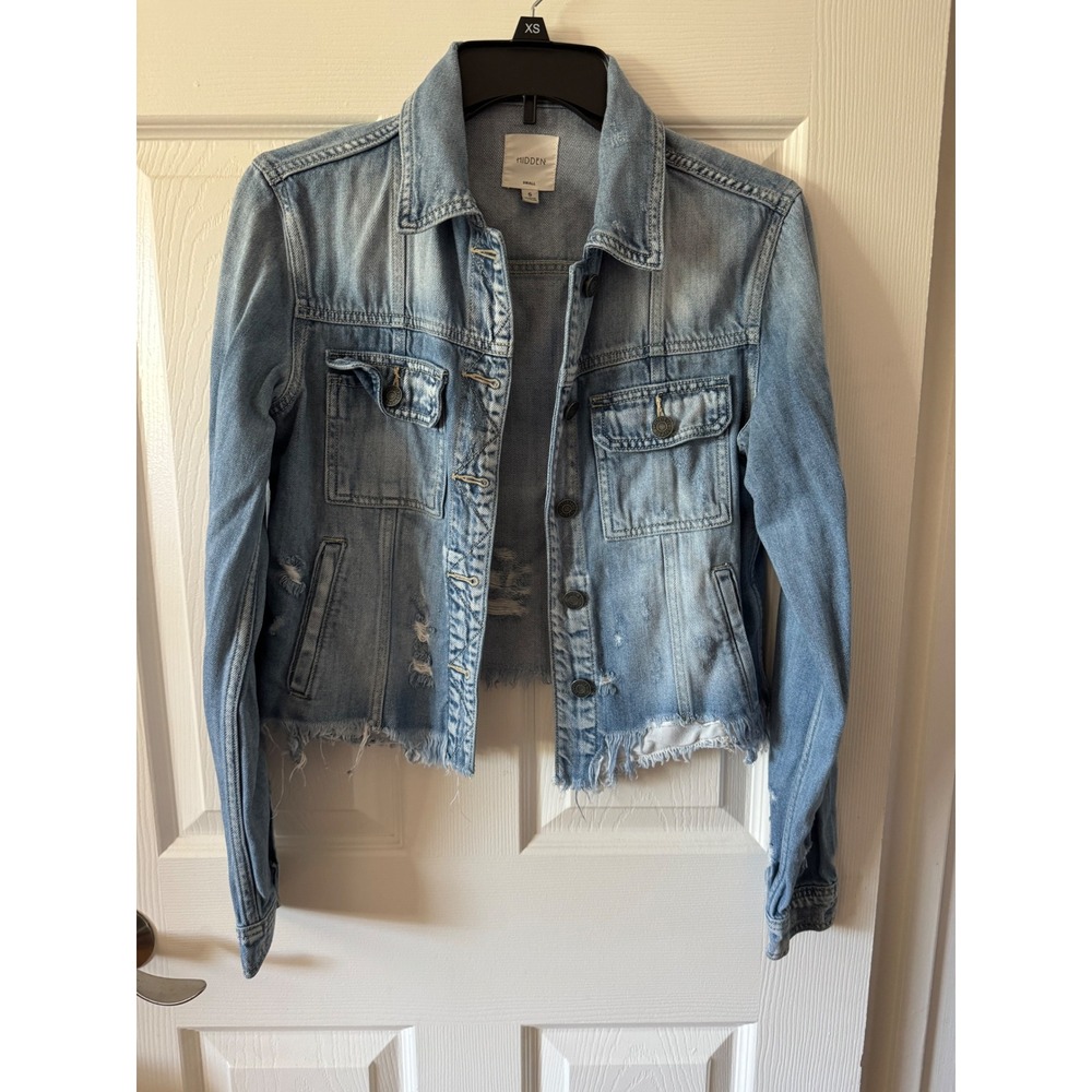 Hidden Jeans Denim Jacket Womens Small Light Wash Distressed Raw Hem HD985J-LT